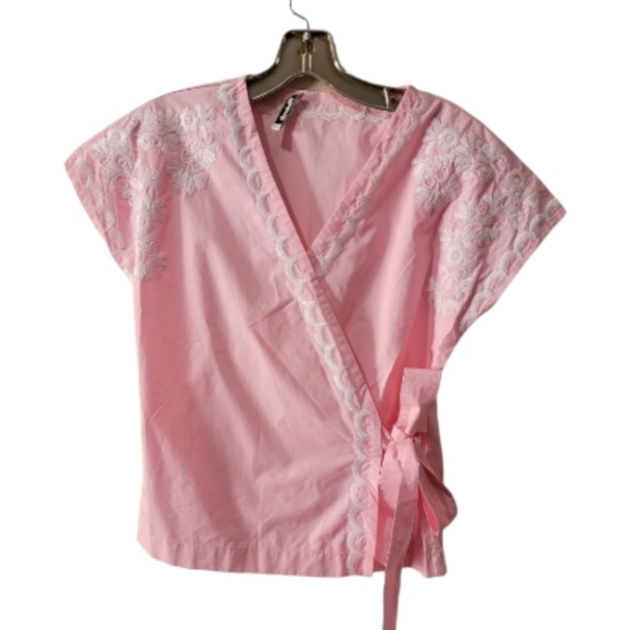Madewell Pink Embroidered Side Tied Wrap Top Blouse Cotton Size S ? - Picture 5 of 12